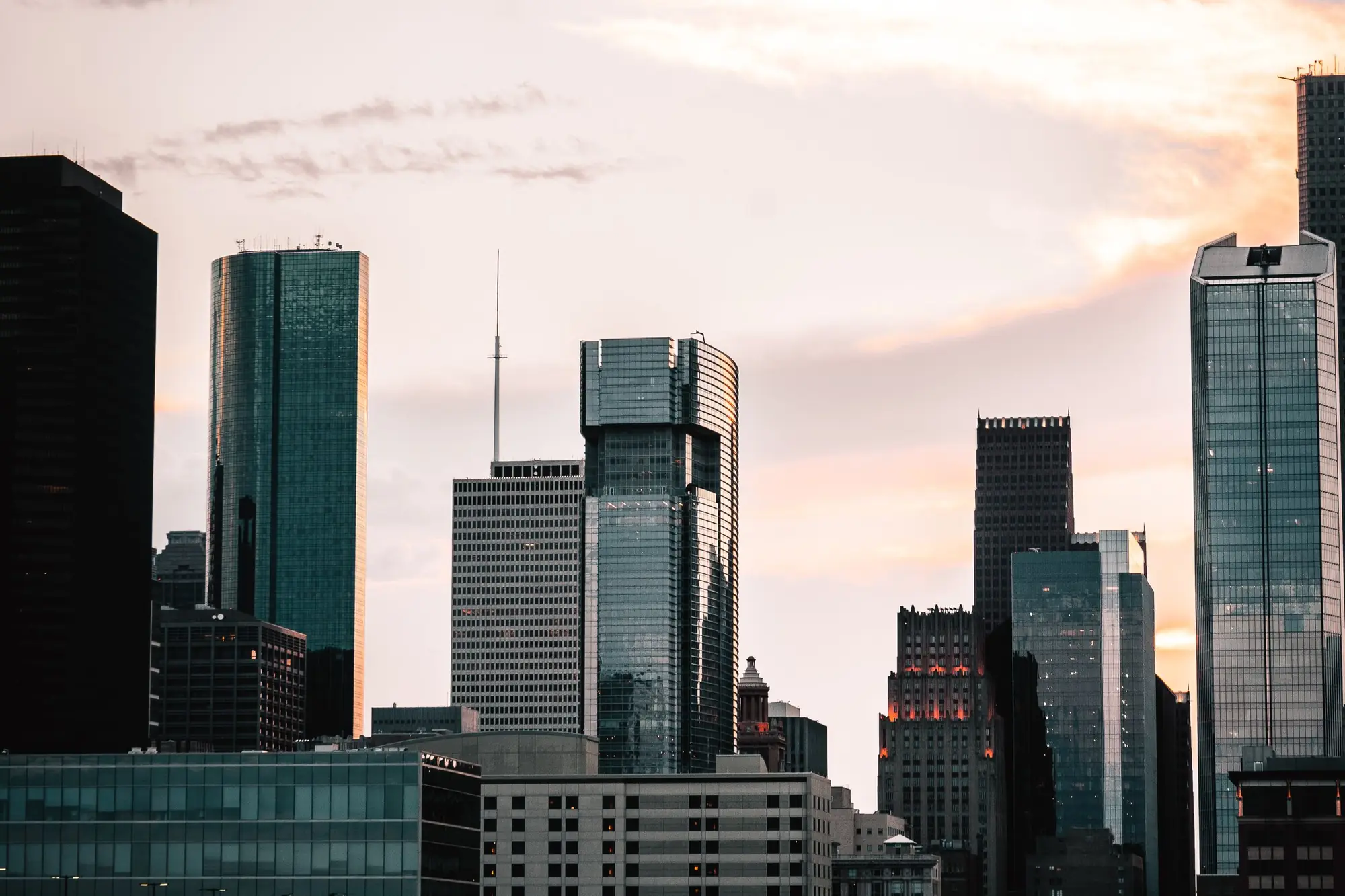 Downtown Houston skyscrapers at dusk